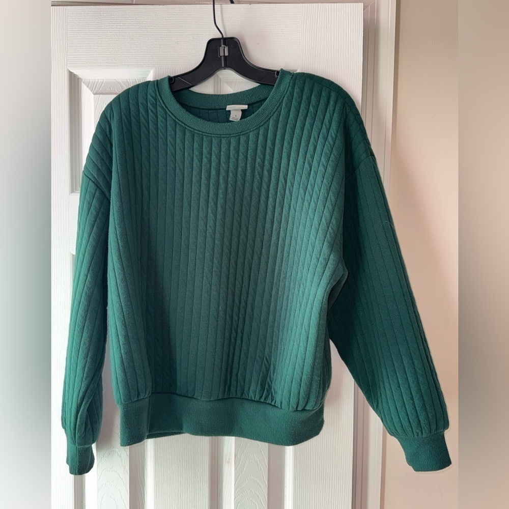 A New Day Forrest Green Ribbed Crewneck Sweater Size Large - Picture 5 of 10